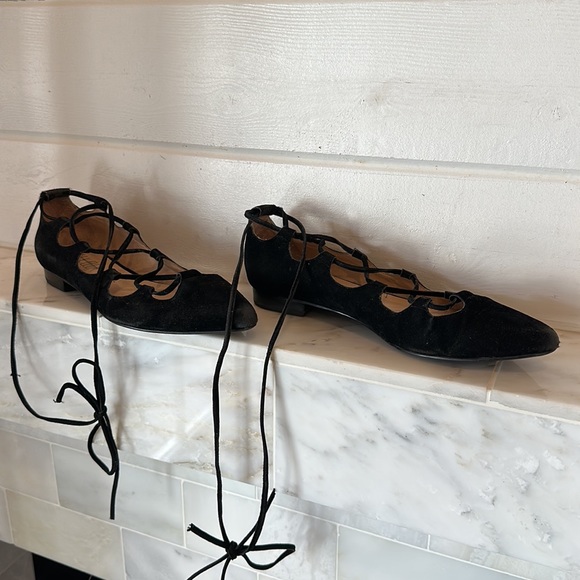 Anthropologie Billy Ella Black Faux Suede Lce-Up Pointy Toe Flats Size 7.5 - Picture 5 of 16